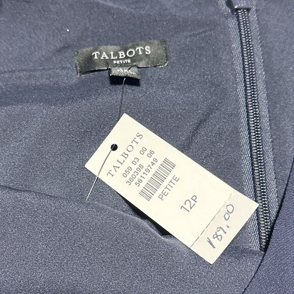 Talbots Dress Women’s Size 12 P Petite Sleeveless Sheath Belted Pencil Navy NWT - Picture 5 of 10